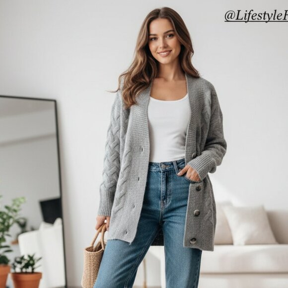 NWT J.ing Jennie Grey Chunky Cardigan - Picture 1 of 7